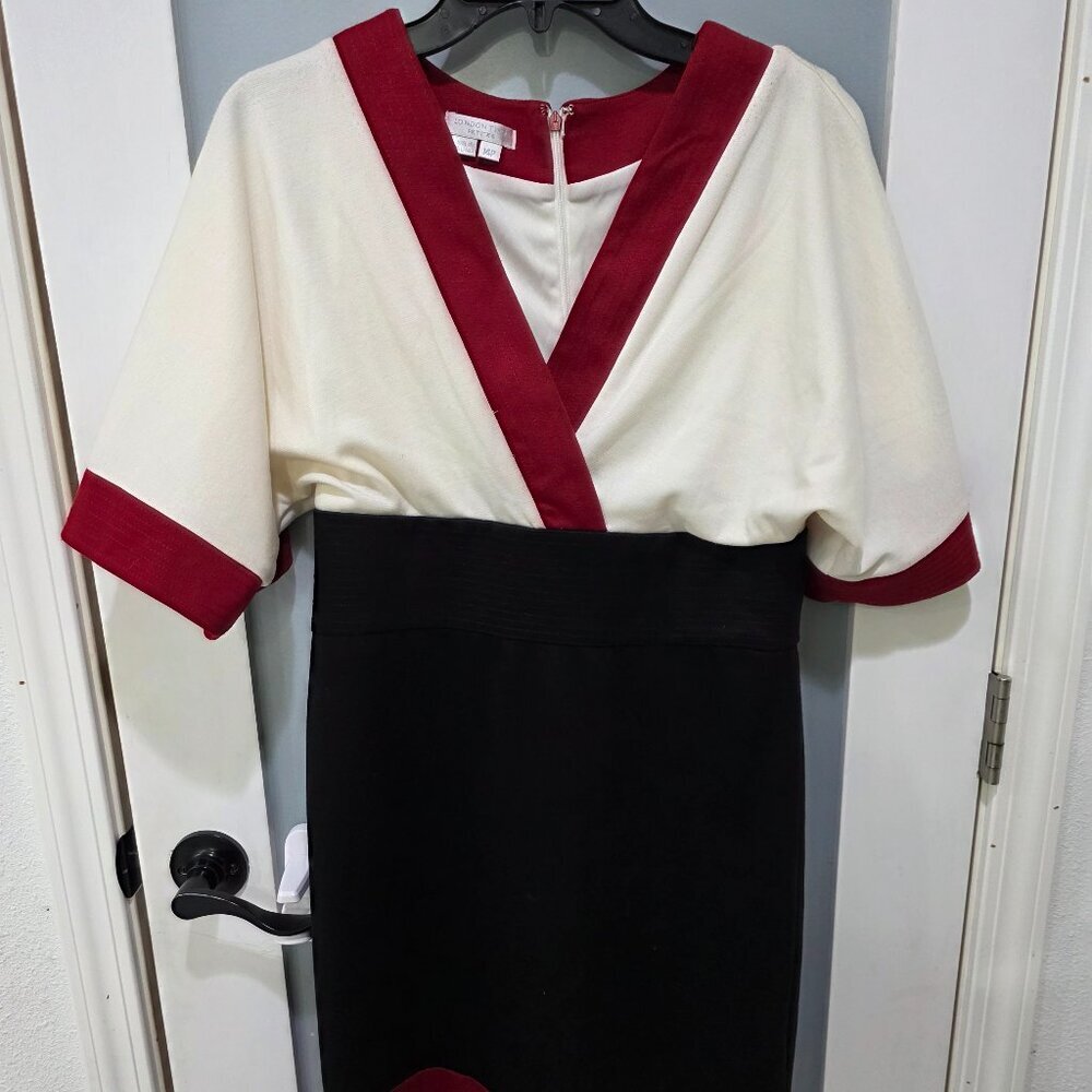 London Times Red and White Midi Dress